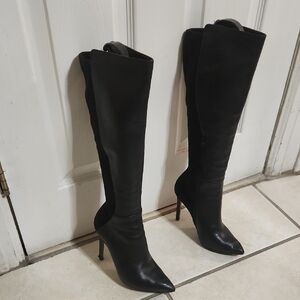 Aldo Black Heeled Boots Timeless Knee-High Style